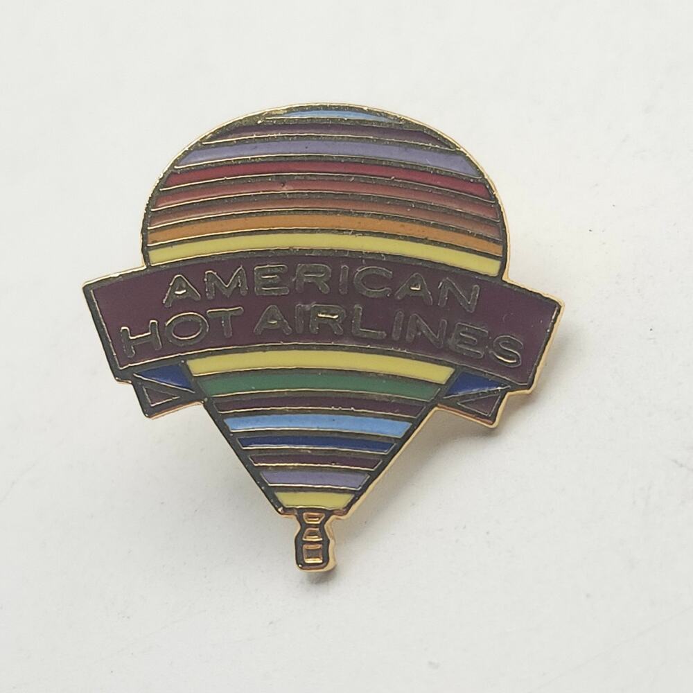 American Hot Airlines Rainbow Balloon Enamel Lapel Pin Goldtone Vintage Souvenir